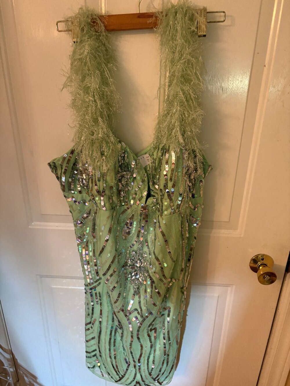 ASOS LUXE Mint Green Sequin Faux Feather Mini Dress NWT